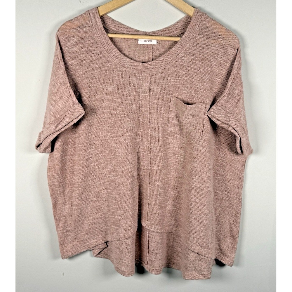 Cherish Women's Oversized Knit Short Sleeve Top Beige Sz S‎ Lagenlook Peasant